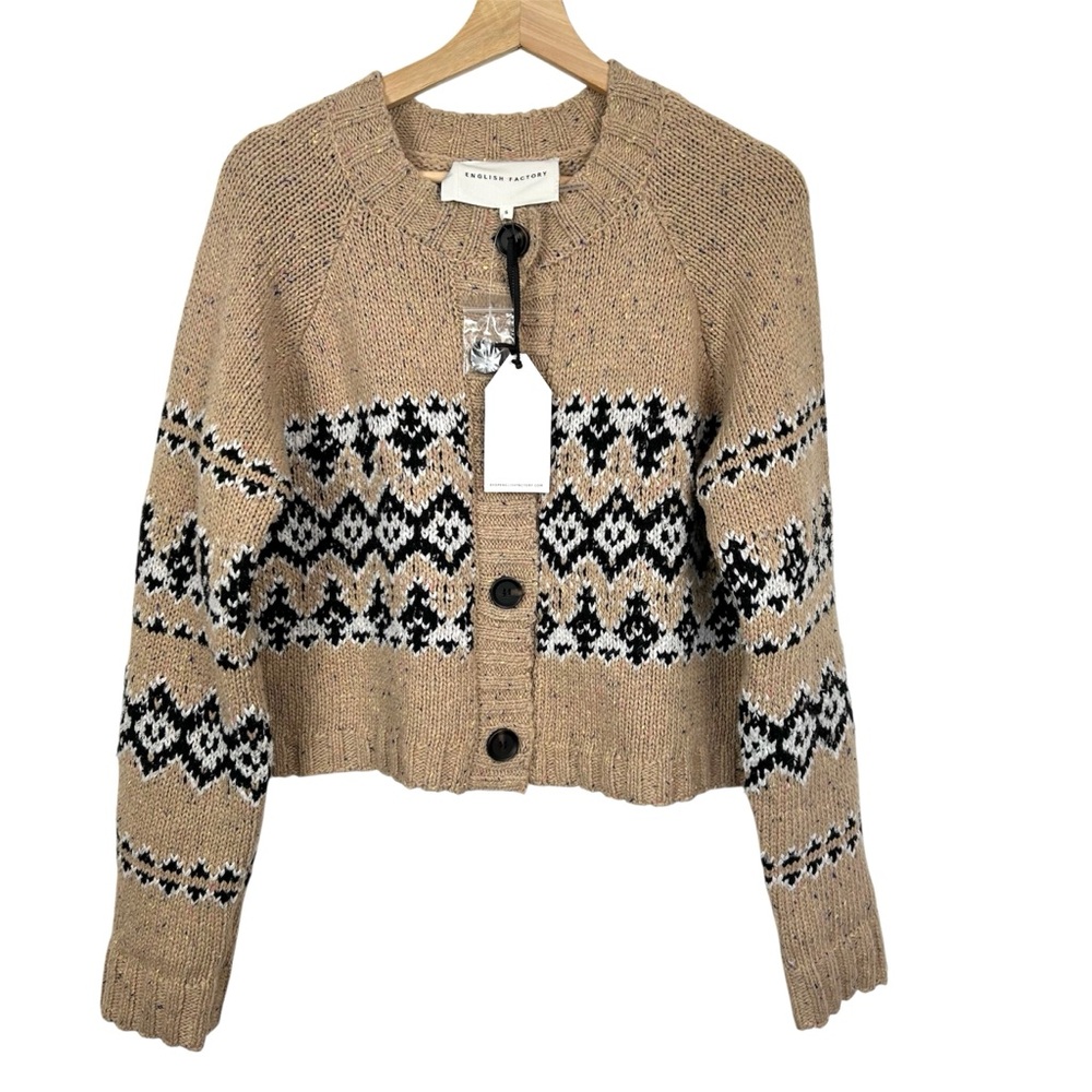 ENGLISH FACTORY NWT Patterned Button Front Knit Cardigan, Size Small